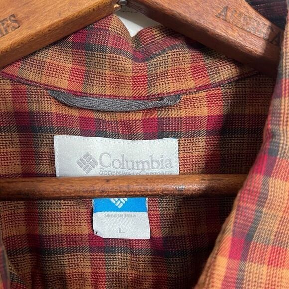 Columbia Plaid Pocket Long Sleeve Button Down Shirt Red Orange Size Large - Picture 5 of 7